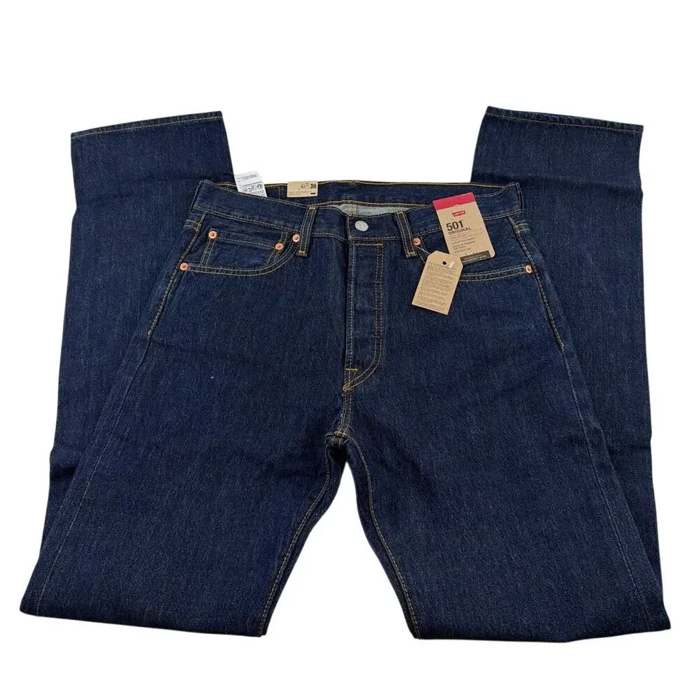 Levi's Men's Dark Wash  Non Stretch Straight Leg 501 Original Jeans Size 32 x 34